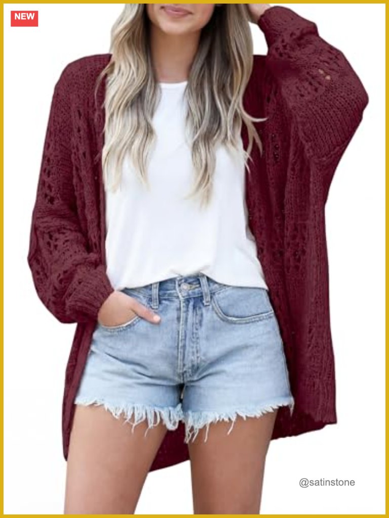 Lightweight Open Front Crochet Cardigan Sweater Boho Knit Kimono Cover Up